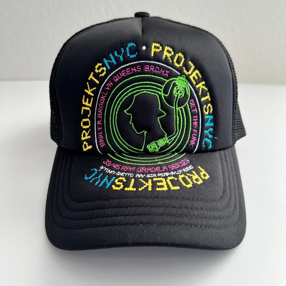 NWOT PROJEKCTS NYC Get The Funk Black Snapback Techno Trucker Hat Cap - Picture 2 of 5